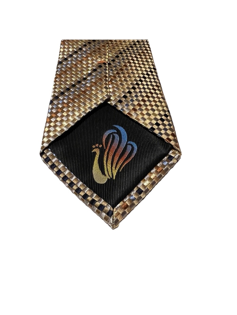Handmade Silk Tie Gold Bronze Geometric Basketweave Textured Formal EUC - Picture 3 of 8